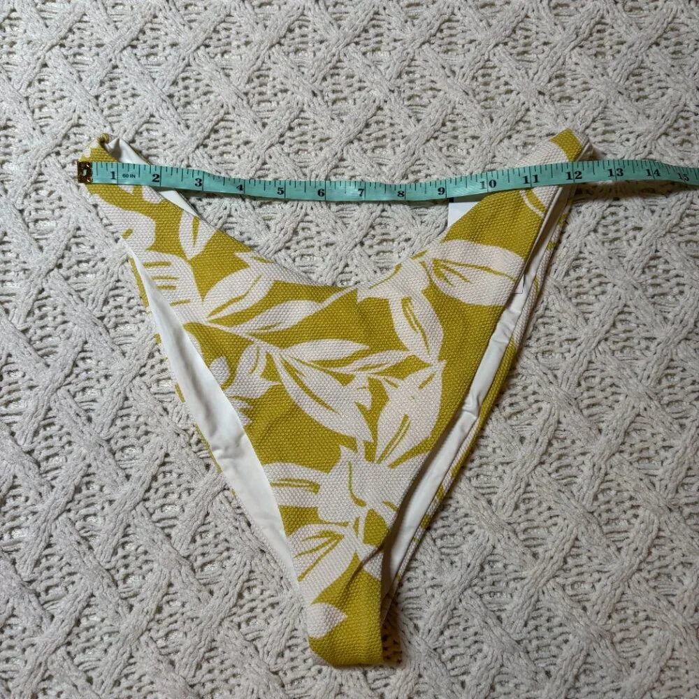 NWT L*Space Cabana Bottom‎ Bitsy Yellow White Floral Textured Bikini Bottom – XL
